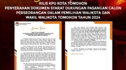 Dokumen Syarat Dukungan WL – MM, LENGKAP dan DITERIMA Oleh KPU Kota Tomohon