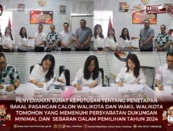 KPU Tomohon Umumkan Calon Walikota dan Wakil Walikota yang Lolos Verifikasi Pilkada 2024