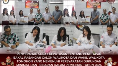 KPU Tomohon Umumkan Calon Walikota dan Wakil Walikota yang Lolos Verifikasi Pilkada 2024