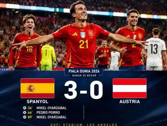 Piala Dunia 2026: Spanyol Tantang Portugal di 16 Besar Usai Pesta Gol ke Gawang Austria