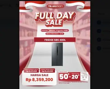 Transmart Full Day Sale: Kulkas Polytron Side by Side Dibanderol Harga Spesial