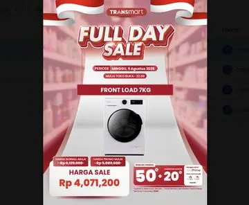 Transmart Gelar Full Day Sale 9 Agustus, Diskon Besar-besaran untuk Mesin Cuci dan Kebutuhan Rumah Tangga