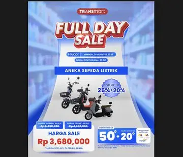 Transmart Tawarkan Diskon Menggiurkan untuk Sepeda Listrik di Full Day Sale 30 Agustus