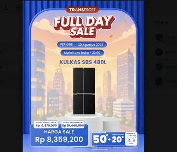 Transmart Gelar Festival Diskon Kulkas Side by Side 480L 30 Agustus 2026