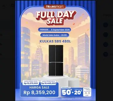Transmart Gelar Full Day Sale, Kulkas Side by Side 480L Diskon Besar